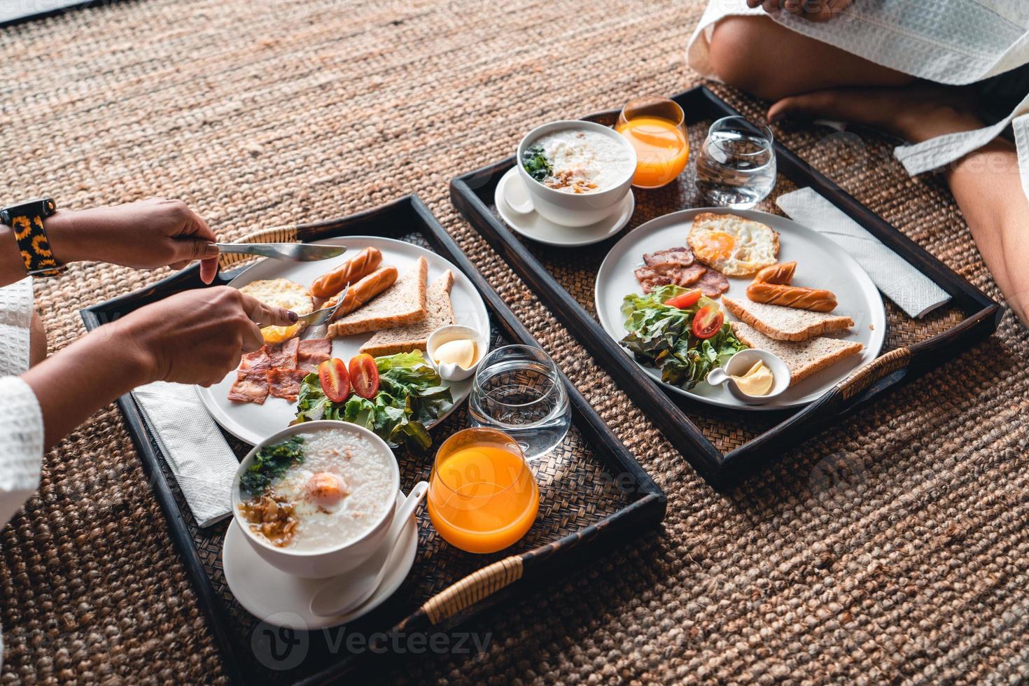 Breakfast in a tray at the hotel photo