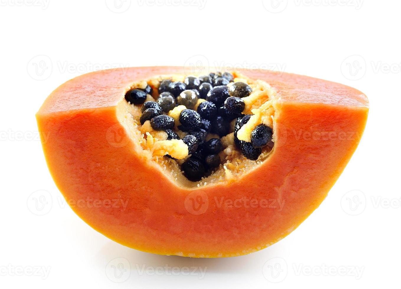 fresh ripe juicy papaya slice on white background photo