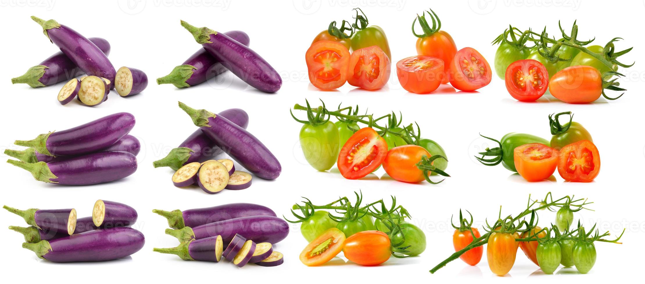 set of cherry tomatoes isolated on white background photo