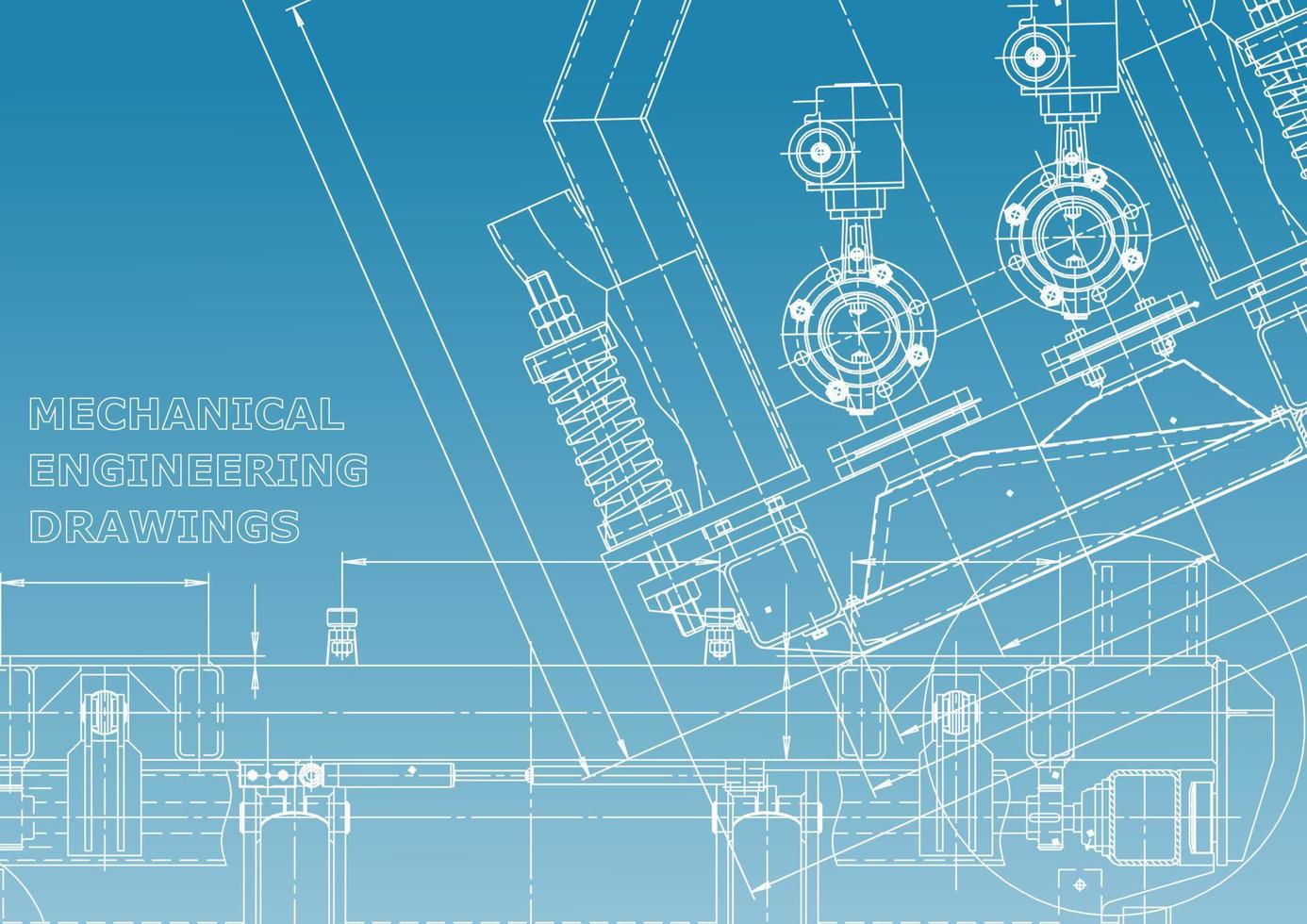 Computer aided design systems. Technical illustrations, backgrounds. Mechanical engineering drawing. Machine-building industry. Instrument-making drawings vector