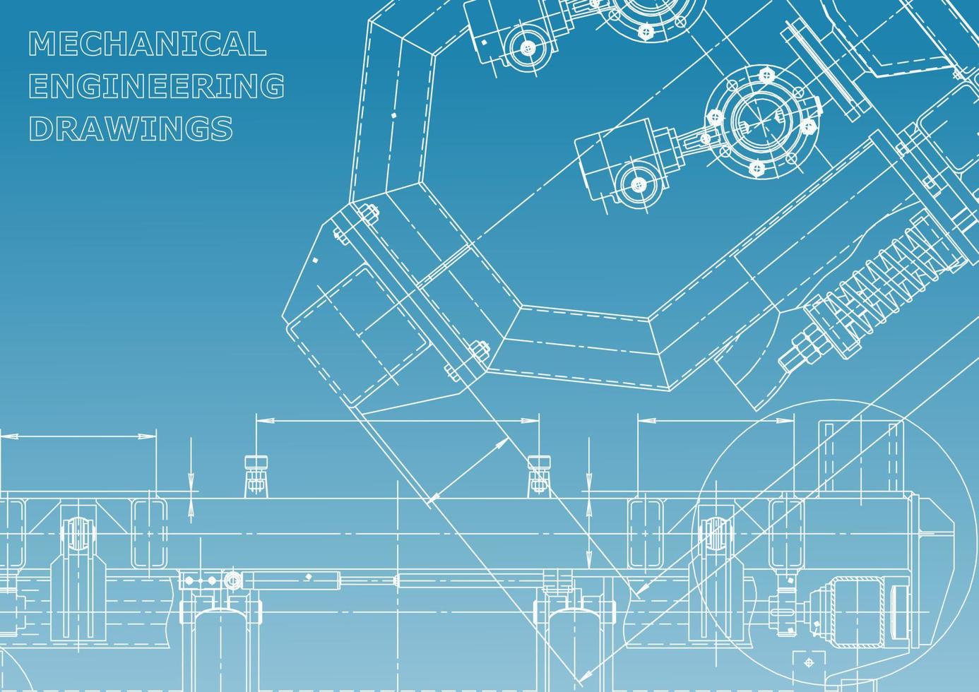 Computer aided design systems. Technical illustrations, backgrounds. Mechanical engineering drawing. Machine-building industry. Instrument-making drawings vector