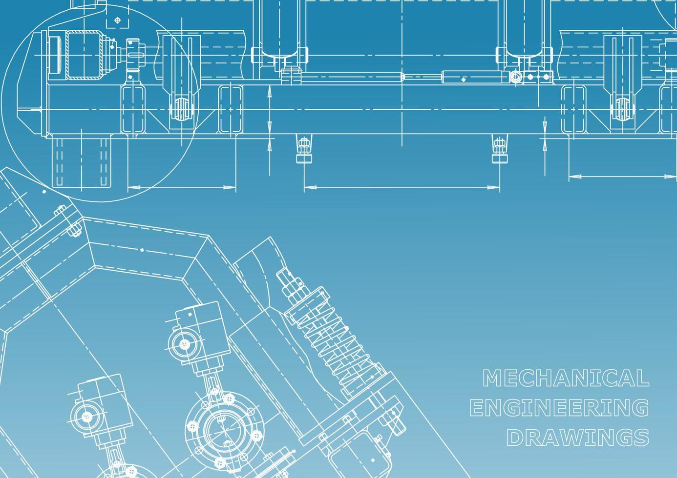 Blueprint. Vector engineering illustration. Cover, flyer, banner, background. Instrument-making drawings. Mechanical engineering drawing. Technical illustrations