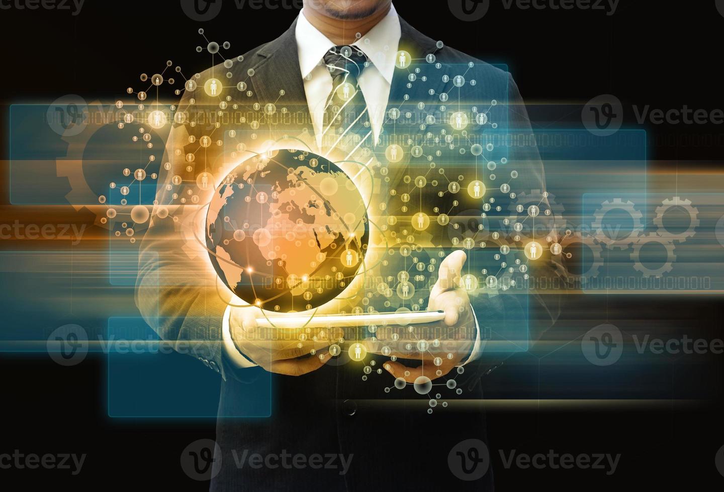 businessman holding tablet technology business concept photo