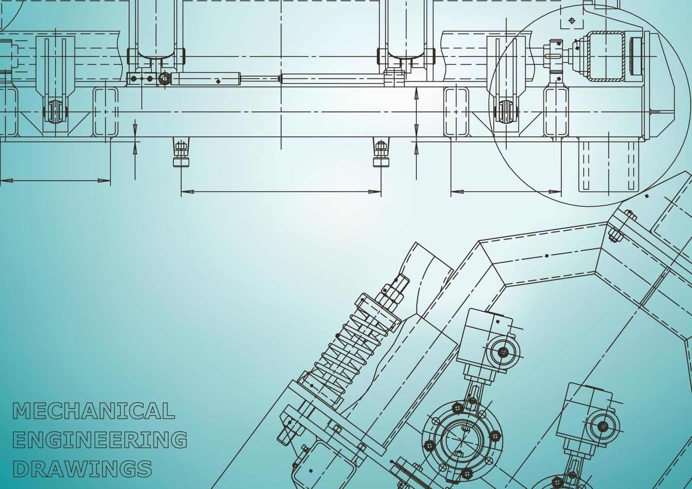 Blueprint. Vector engineering illustration. Cover, flyer, banner, background. Instrument-making drawings. Mechanical engineering drawing. Technical illustrations