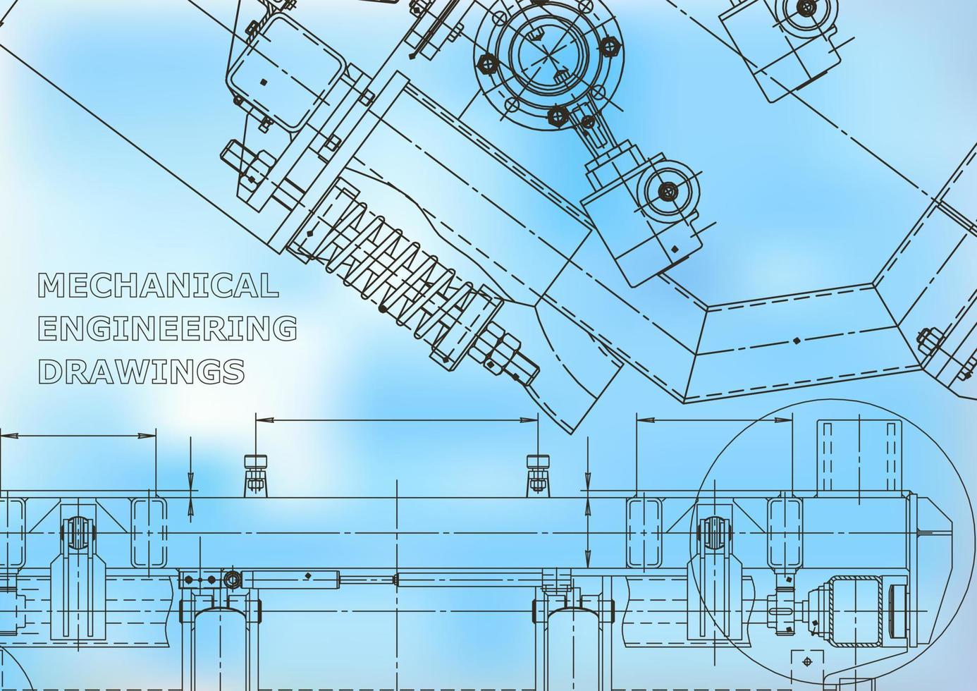 Computer aided design systems. Technical illustrations, backgrounds. Mechanical engineering drawing. Machine-building industry. Instrument-making drawings vector
