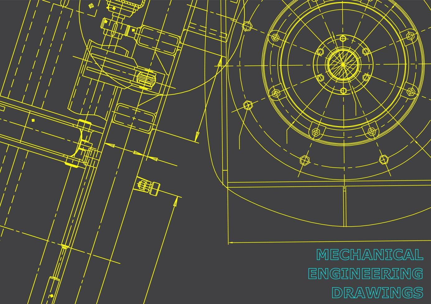 sistemas de diseño asistido por computadora. ilustraciones técnicas, fondos. dibujo de ingeniería mecánica. industria de construcción de maquinaria. dibujos de fabricación de instrumentos vector