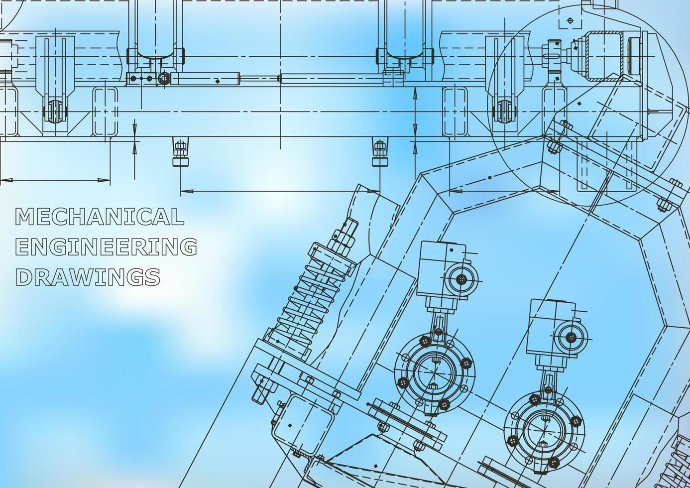 Blueprint. Vector engineering illustration. Cover, flyer, banner, background. Instrument-making drawings. Mechanical engineering drawing. Technical illustrations