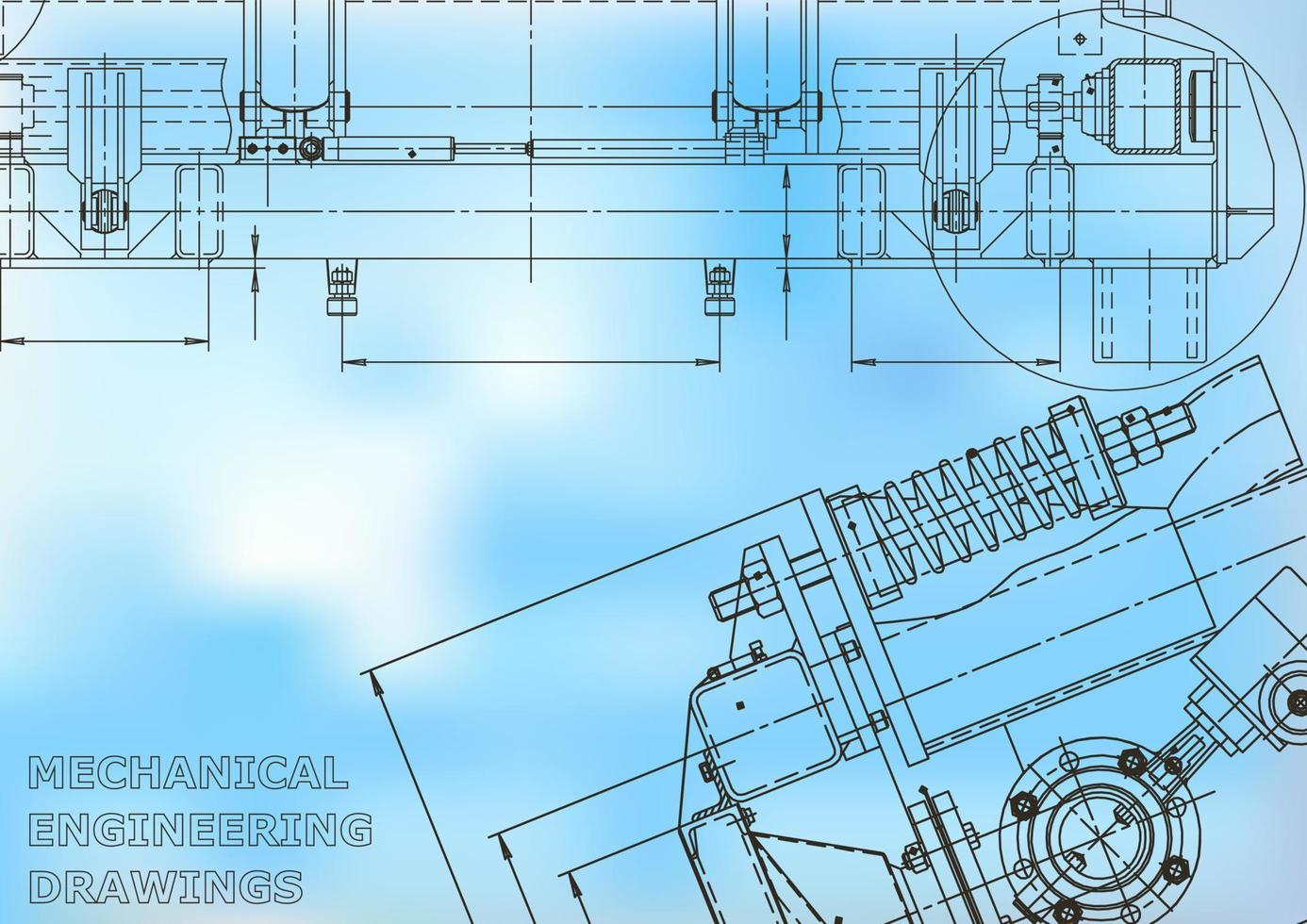 Blueprint. Vector engineering illustration. Cover, flyer, banner, background. Instrument-making drawings. Mechanical engineering drawing. Technical illustrations