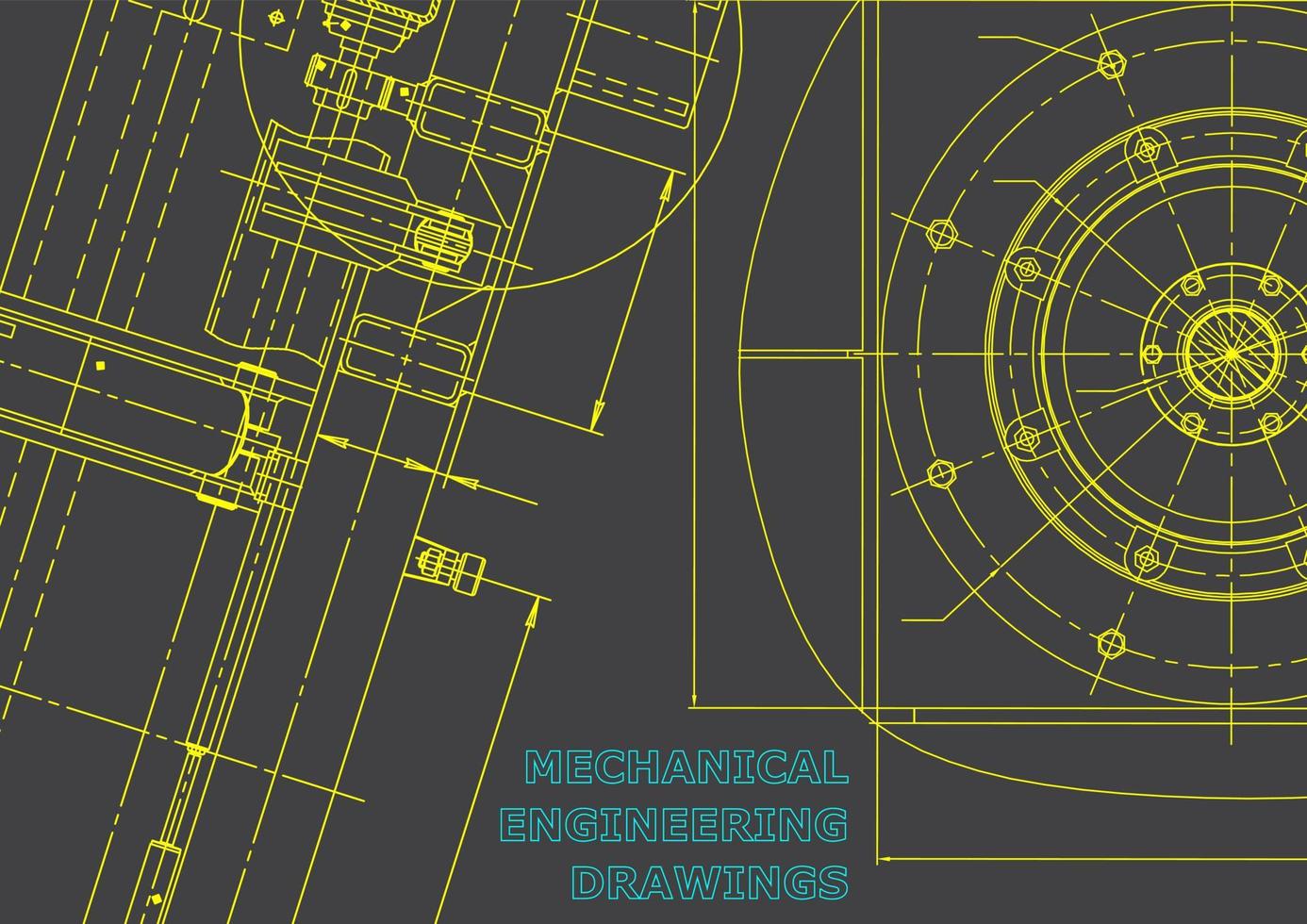 sistemas de diseño asistido por computadora. ilustraciones técnicas, fondos. dibujo de ingeniería mecánica. industria de construcción de maquinaria. dibujos de fabricación de instrumentos vector