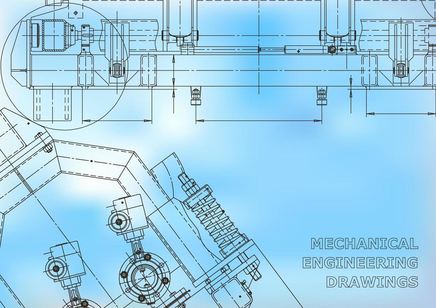 Blueprint. Vector engineering illustration. Cover, flyer, banner, background. Instrument-making drawings. Mechanical engineering drawing. Technical illustrations