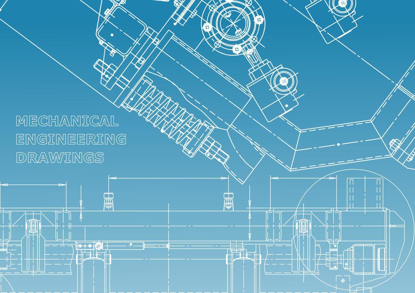 Blueprint. Vector engineering illustration. Cover, flyer, banner, background. Instrument-making drawings. Mechanical engineering drawing. Technical illustrations