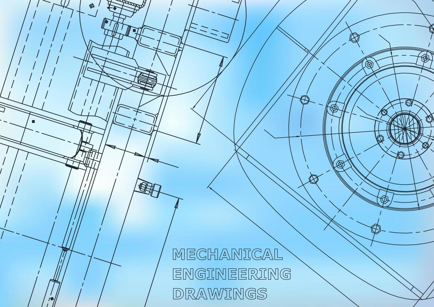 Blueprint. Vector engineering illustration. Cover, flyer, banner, background. Instrument-making drawings. Mechanical engineering drawing. Technical illustrations