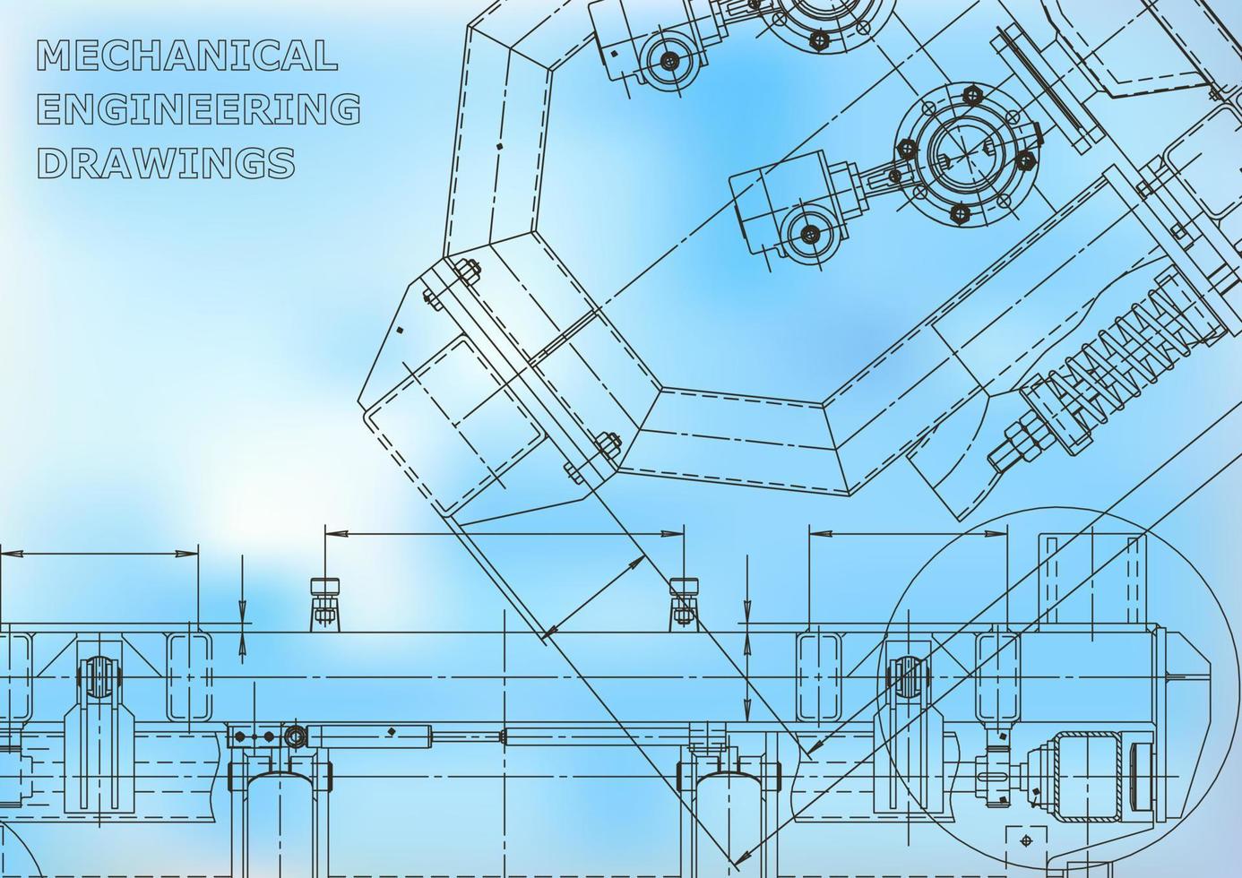 Blueprint. Vector engineering illustration. Cover, flyer, banner, background. Instrument-making drawings. Mechanical engineering drawing. Technical illustrations