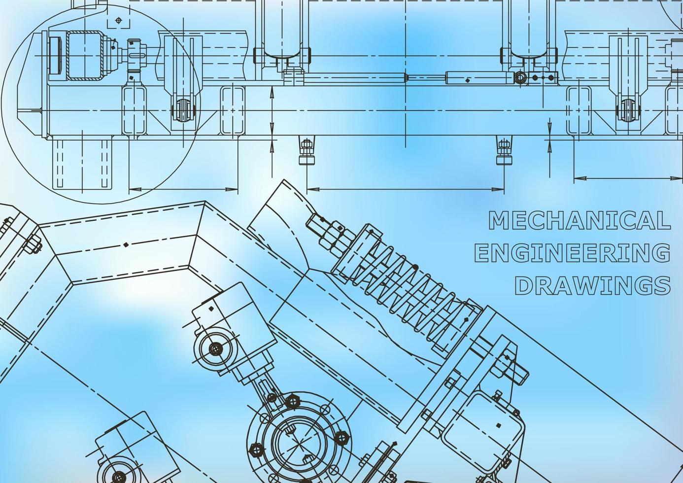 Blueprint. Vector engineering illustration. Cover, flyer, banner, background. Instrument-making drawings. Mechanical engineering drawing. Technical illustrations