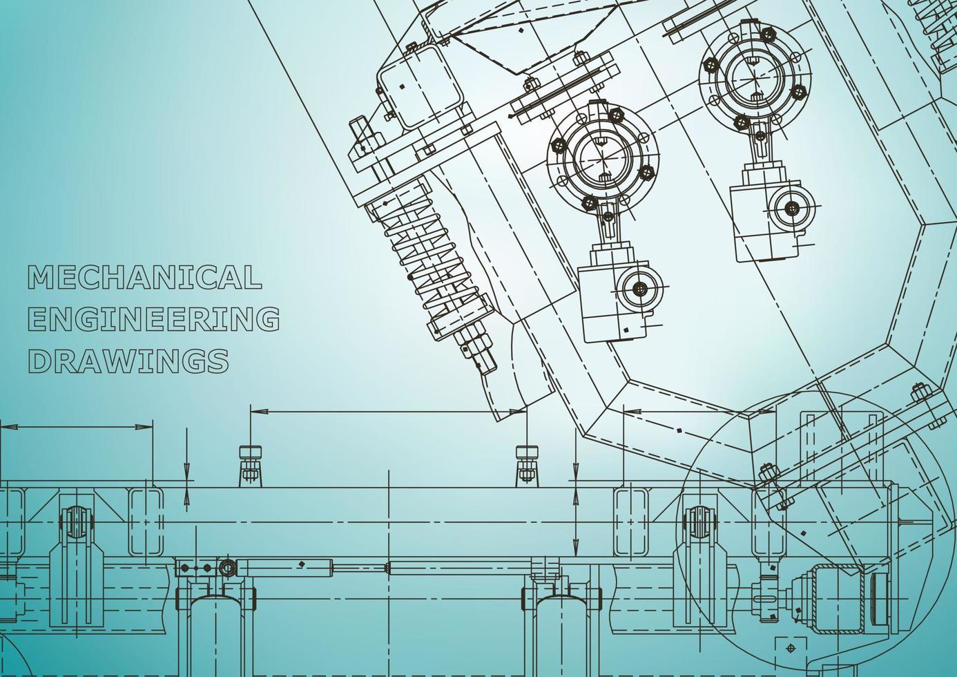 Blueprint. Vector engineering illustration. Cover, flyer, banner, background. Instrument-making drawings. Mechanical engineering drawing. Technical illustrations