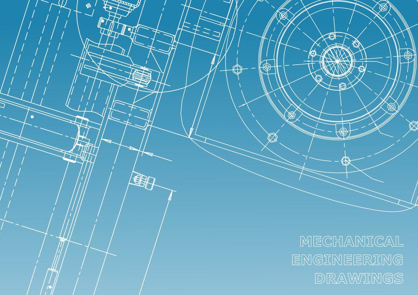 Computer aided design systems. Technical illustrations, backgrounds. Mechanical engineering drawing. Machine-building industry. Instrument-making drawings vector