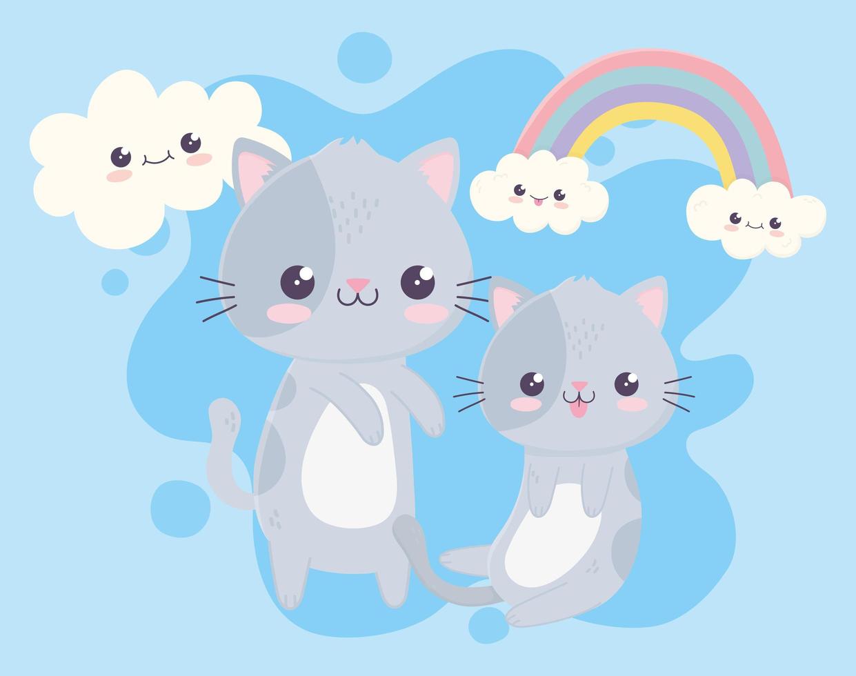 cute little kittens rainbow clouds kawaii cartoon character vector