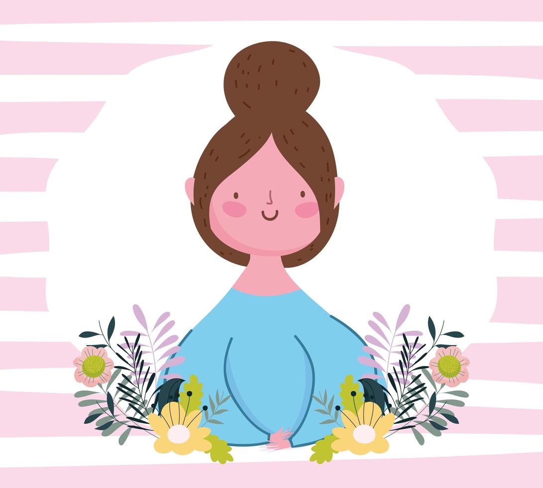 happy mothers day, woman cartoon character flowers nature striped background vector