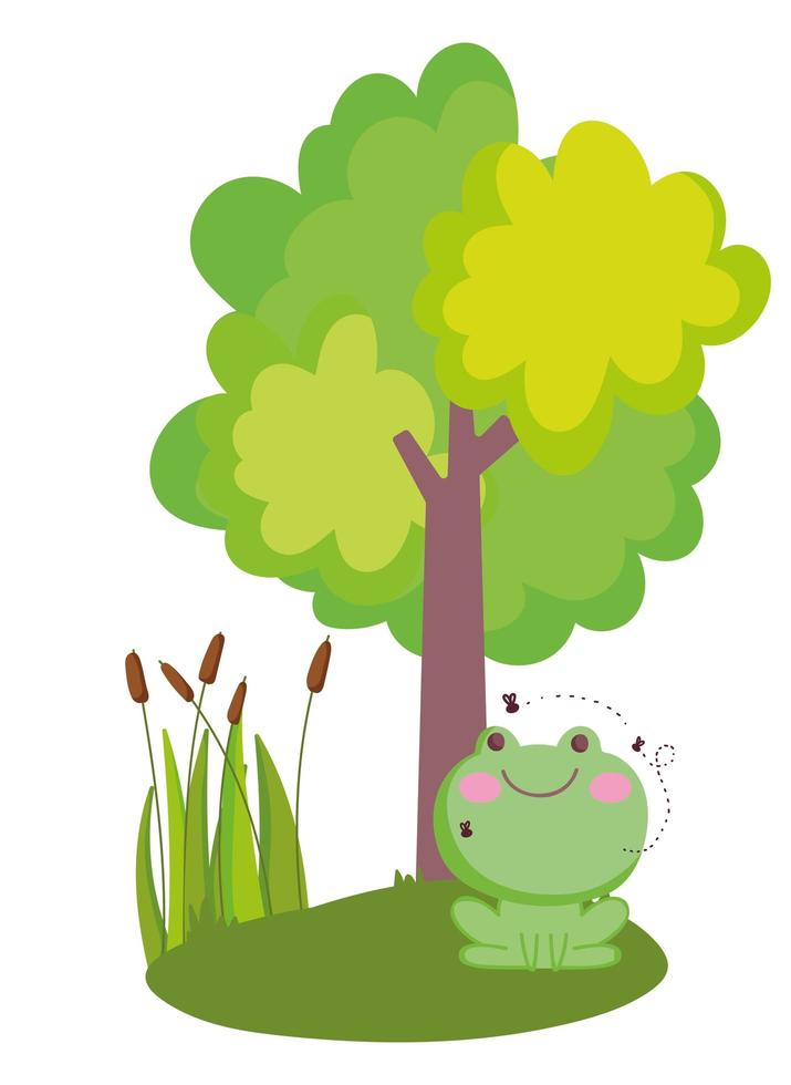 farm animals frog with flies flying tree foliage nature cartoon vector