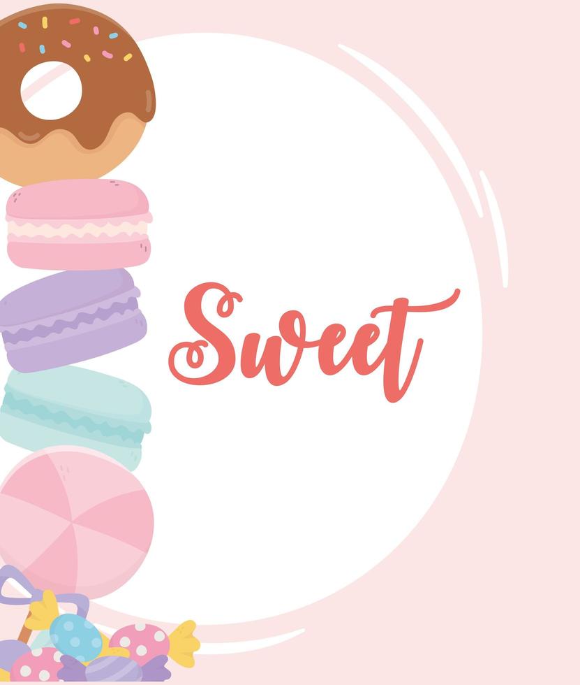 happy day, sweet pile of macaroons candies cartoon vector