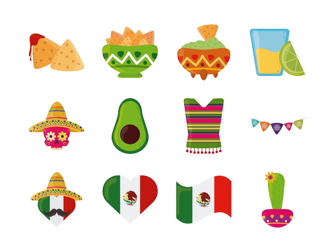 cinco de mayo mexican celebration festive party national icons set flat style icon vector