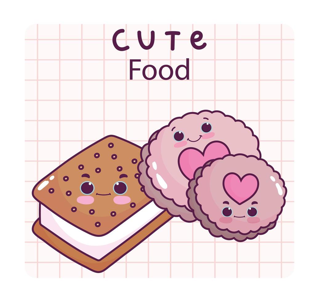 cute food ice cream cookies and biscuits sweet dessert pastry cartoon vector