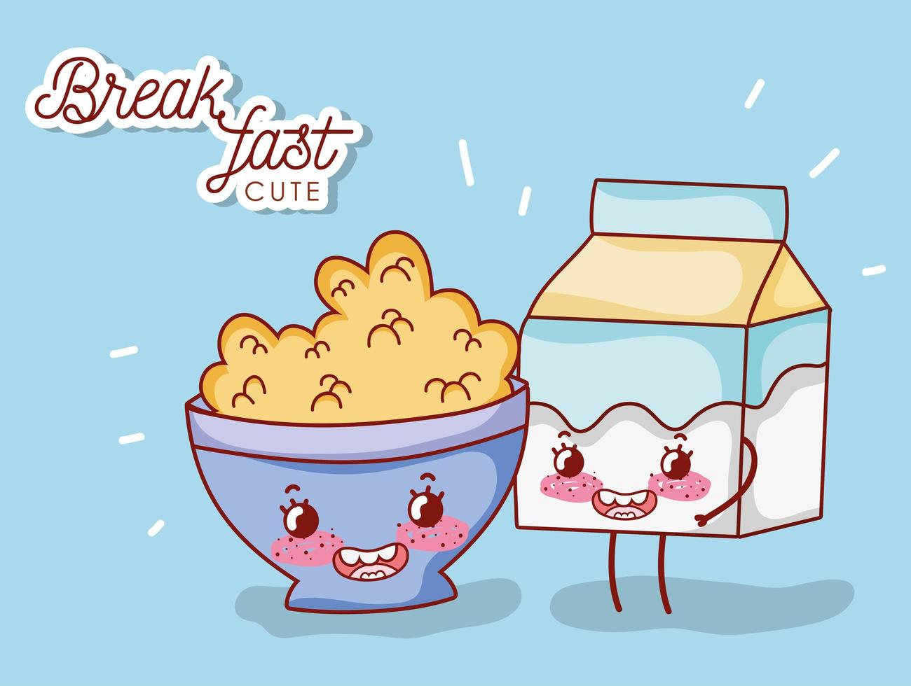 breakfast cute bowl with cereal and milk box cartoon vector