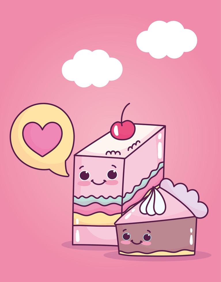 cute food slice jelly with fruit and slice cake sweet dessert pastry cartoon vector