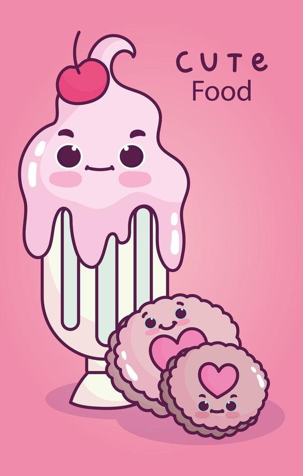 cute food milkshake with cookies sweet dessert pastry cartoon vector