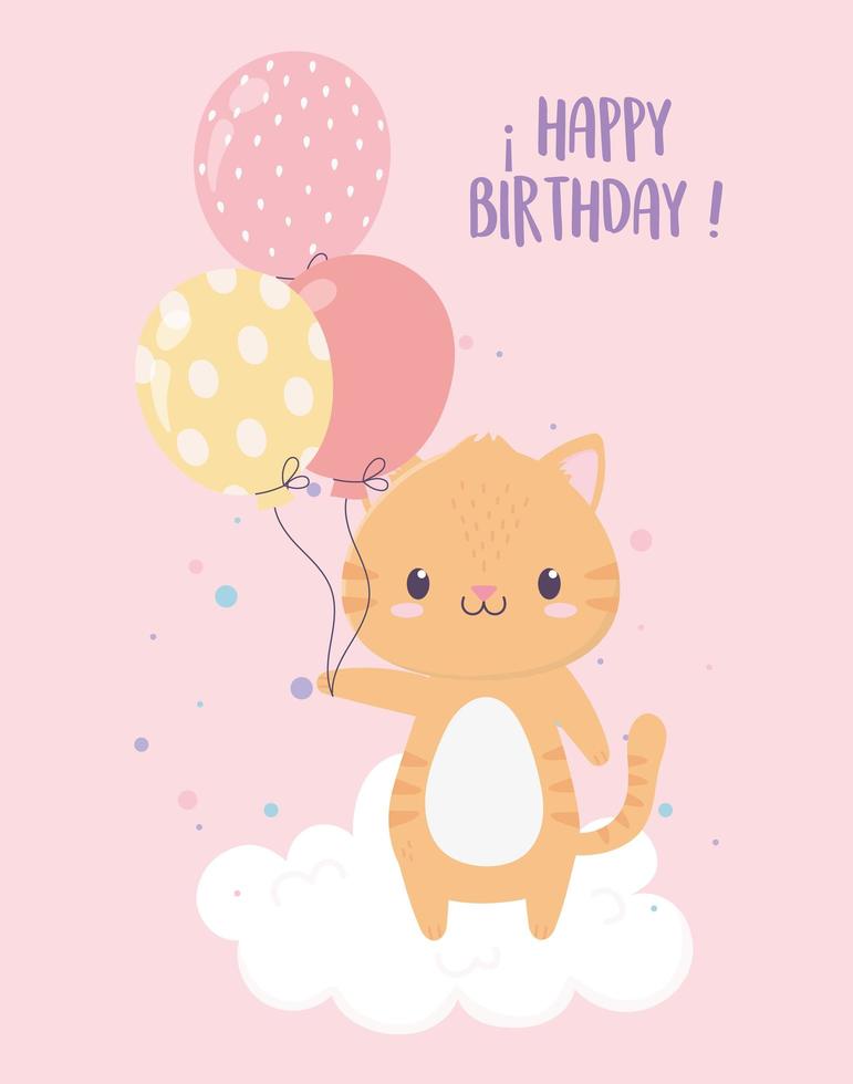 Feliz cumpleaños tigre lindo con globos celebración de fiestas decoración tarjeta vector