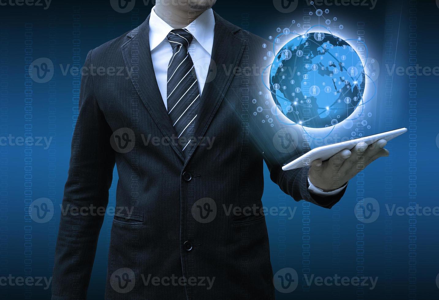 businessman holding tablet technology business concept photo