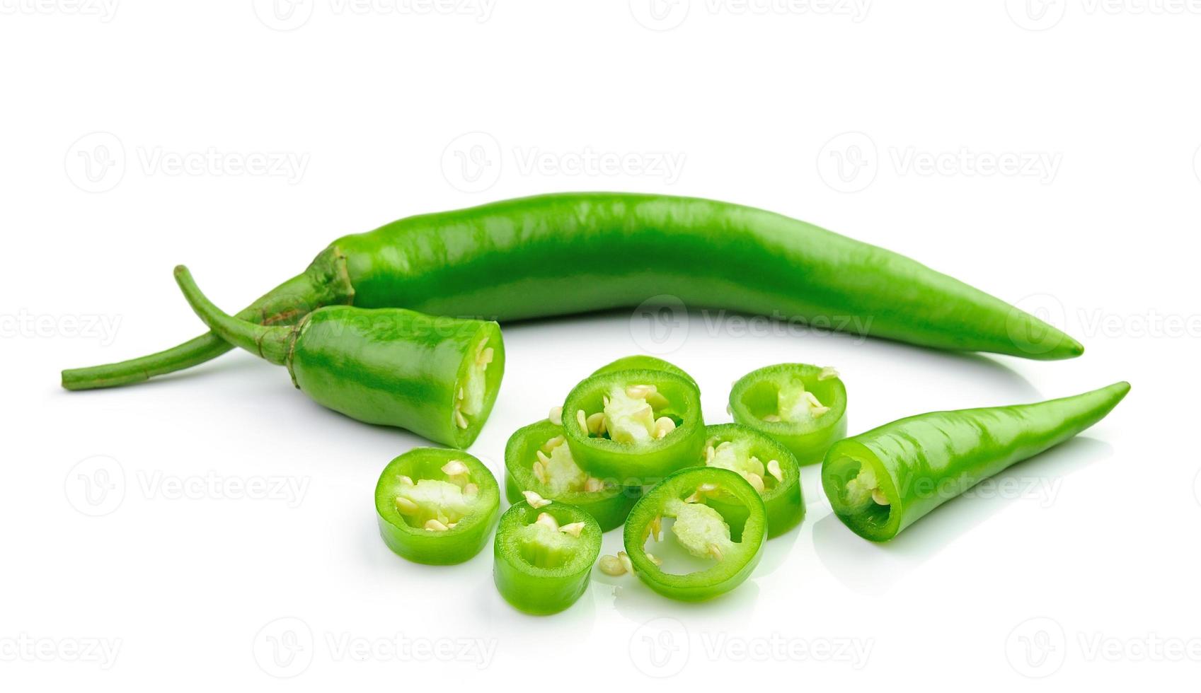 Green hot chili pepper on white photo