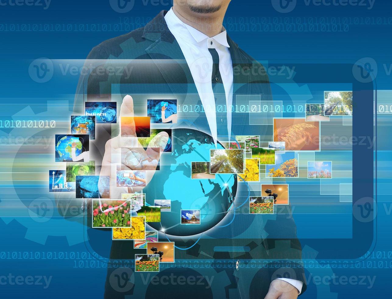 businessman hand  Reaching images streaming in hands .Financial and technologies concepts photo