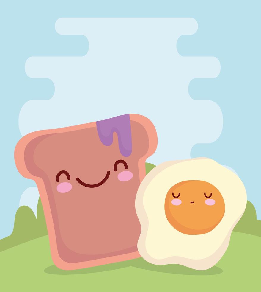 fried egg and bread with jam menu character cartoon food cute vector