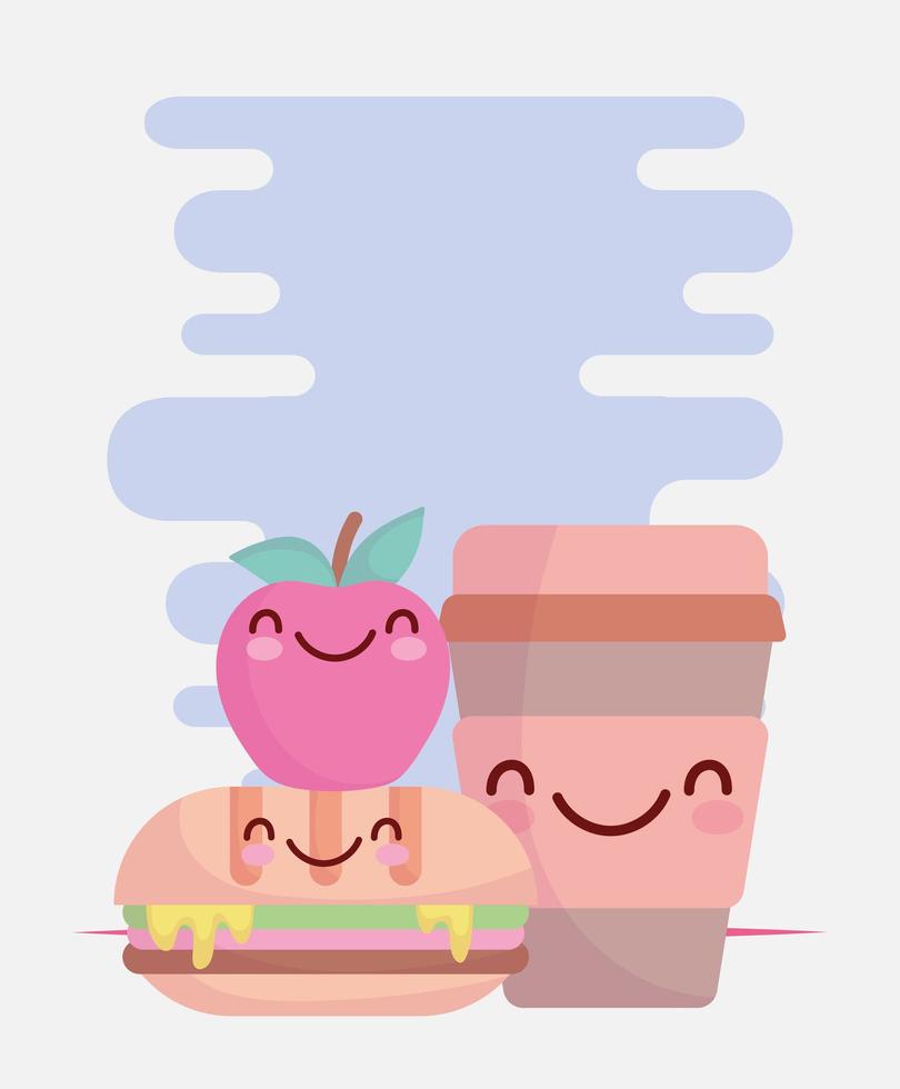 sandwich apple and cup menu character cartoon food cute vector