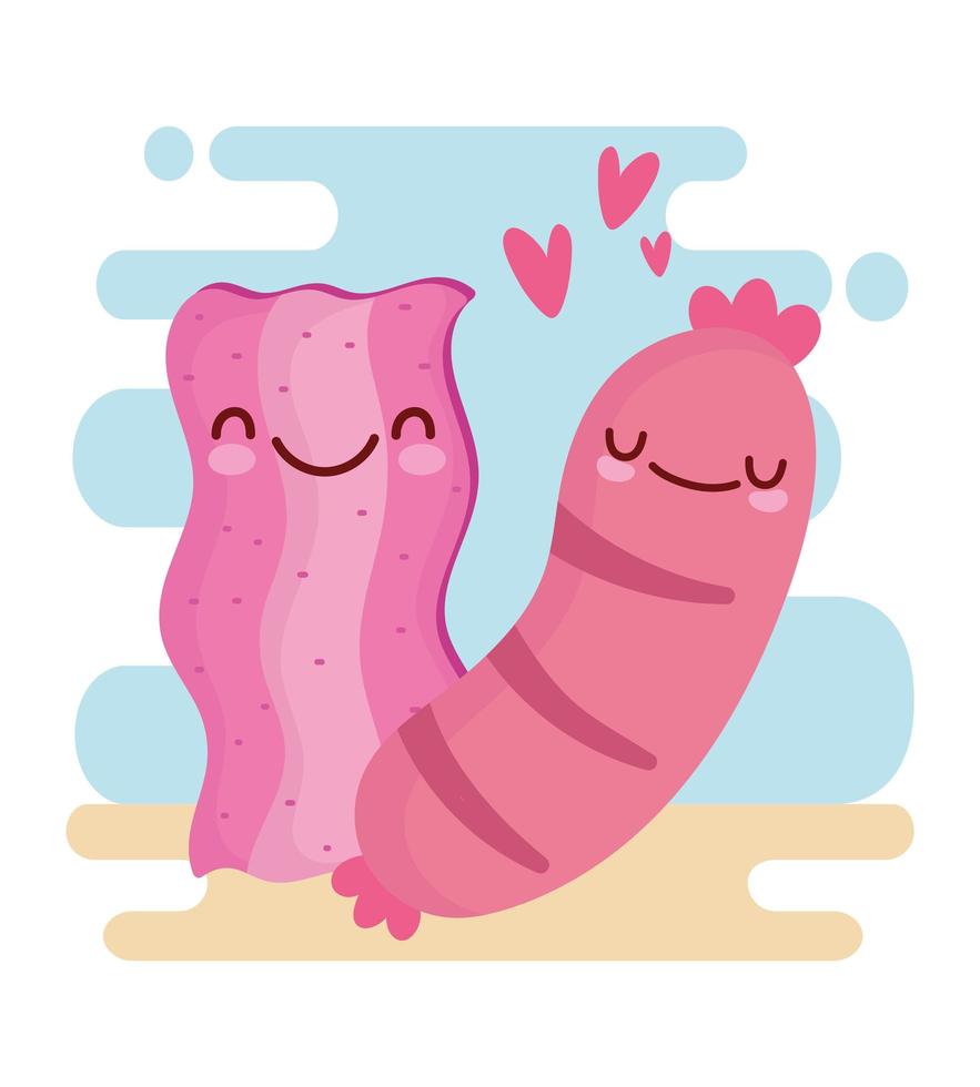 bacon and sausage menu character cartoon food cute vector