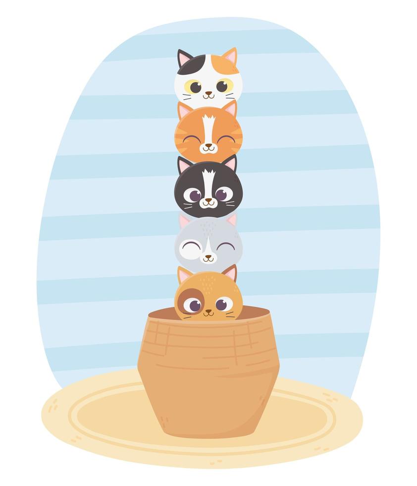 cats make me happy, cute cats pets animals in basket vector