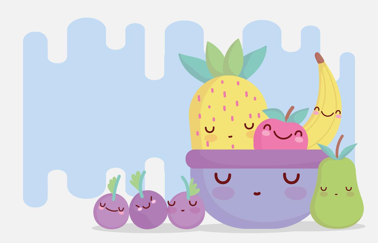 fruits in bowl menu character cartoon food cute vector