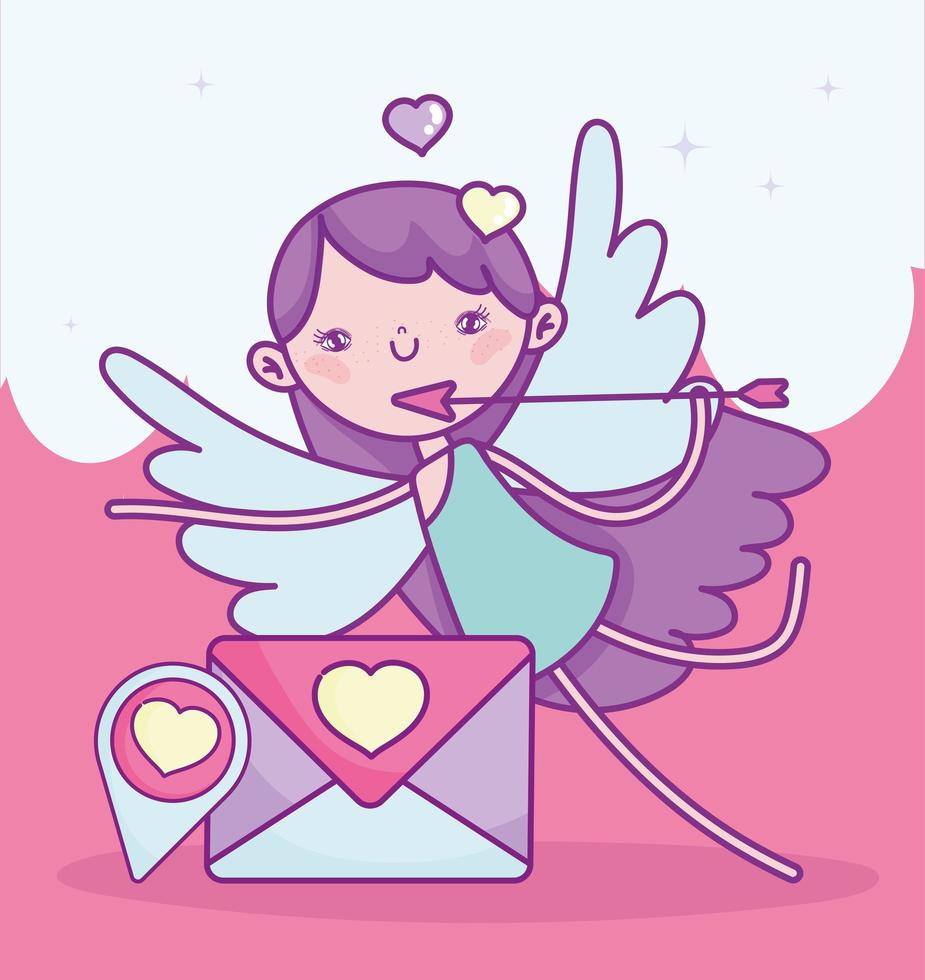 feliz dia de san valentin cupido con flecha carta amor vector