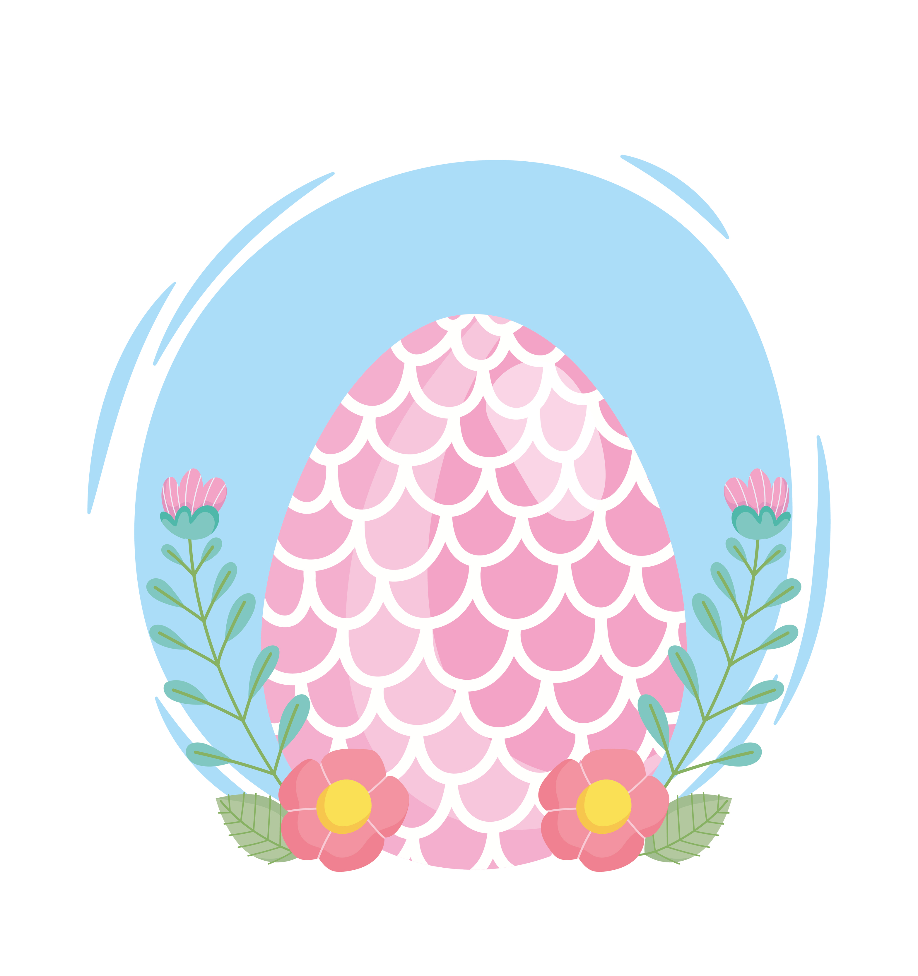 happy easter egg decorated with shape of fish scales flowers