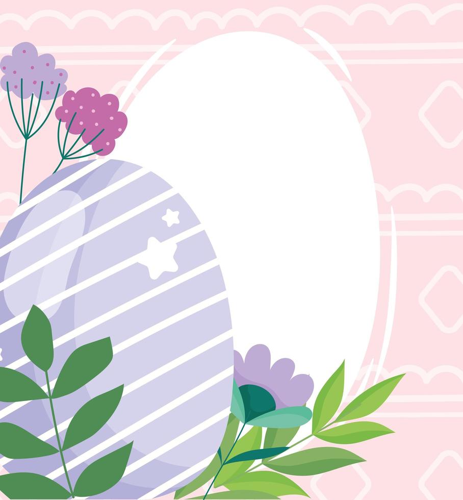 feliz pascua de resurrección violeta huevo rayado flores follaje decoración vector