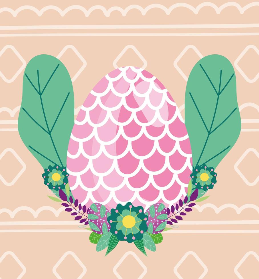 happy easter egg decorated with shape of fish scales flowers vector