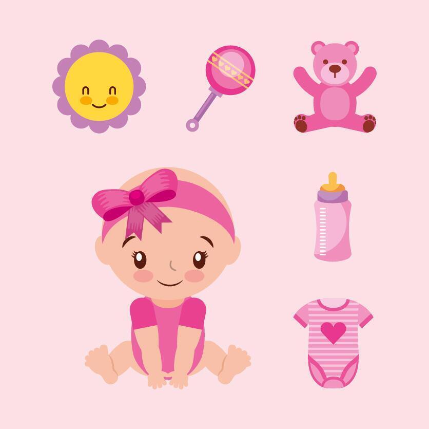 paquete de lindos accesorios para niñas y bebés vector