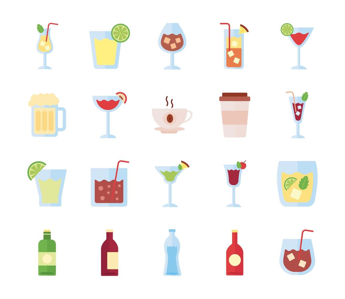 bundle of drinks collection set icons vector