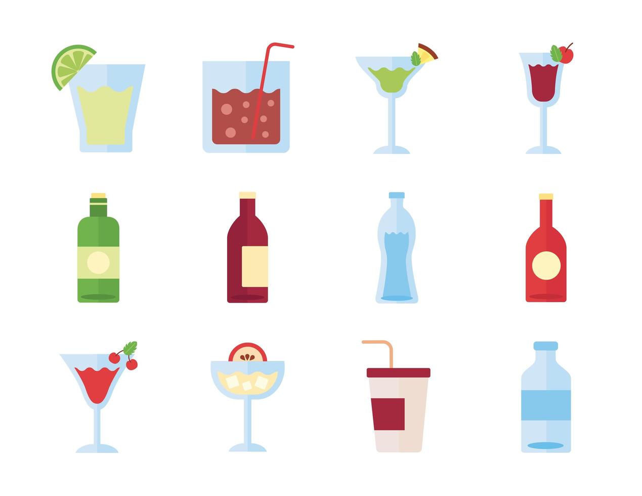 bundle of drinks collection set icons vector