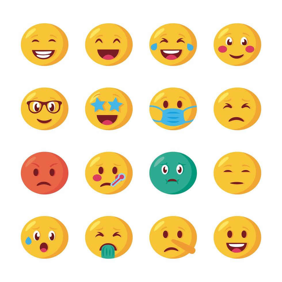 paquete de emojis caras establecer iconos vector