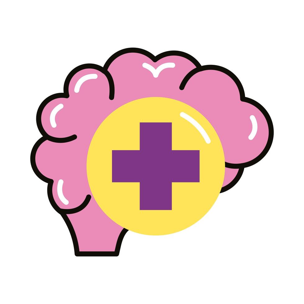 brain human with pluss symbol line and fill style icon vector