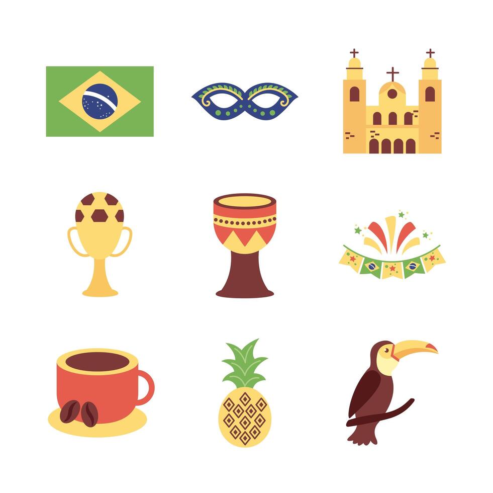 bundle of brazil set icons vector