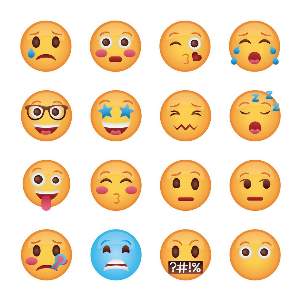 bundle of emojis faces set icons vector