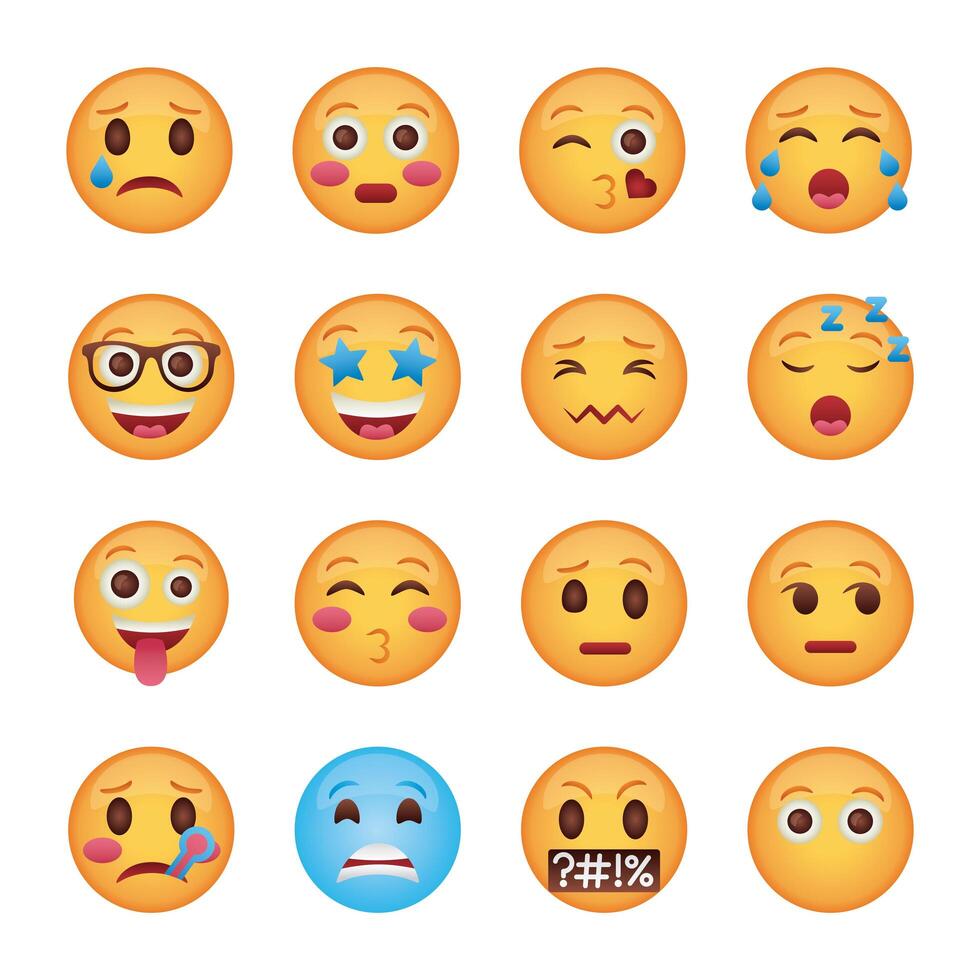 paquete de emojis caras establecer iconos vector